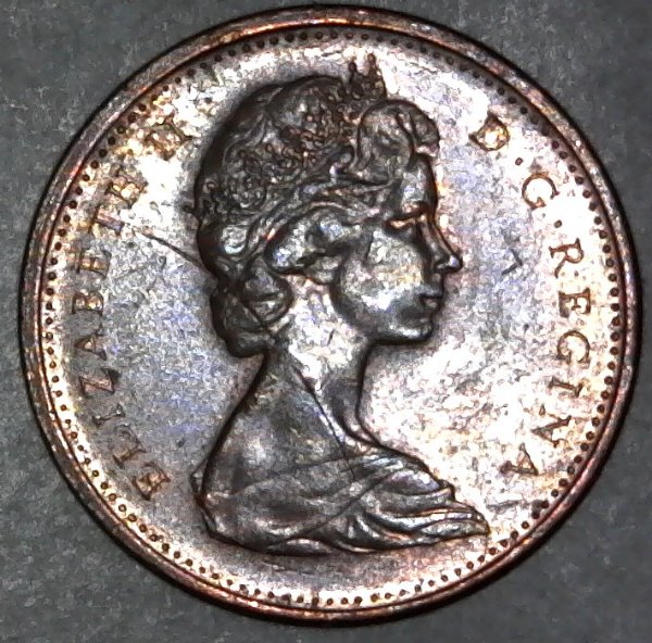 1966-Canadian-Cent-Struck-Through-Partially-Retained-Wire-Found-CRH!